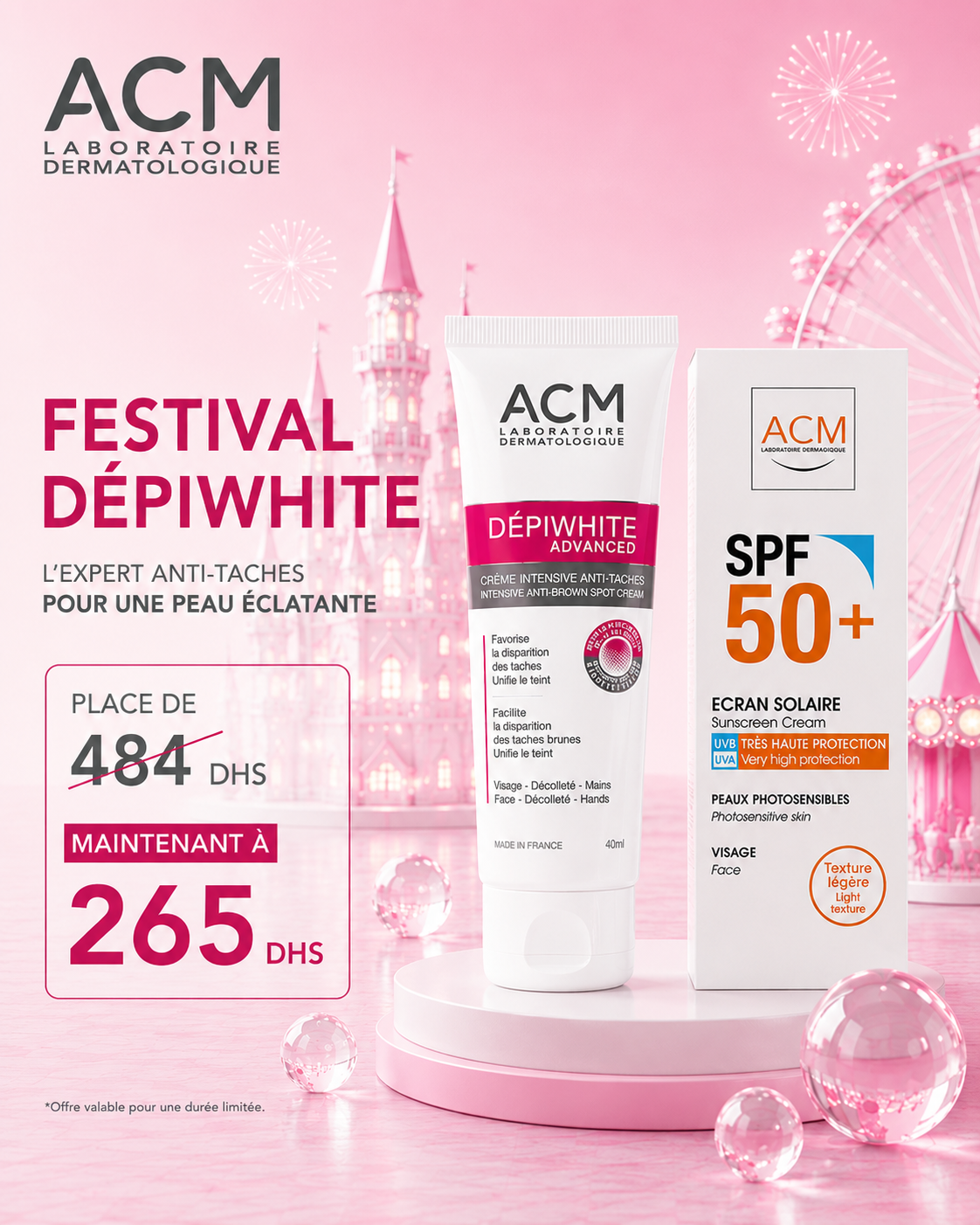 ACM Dépiwhite Advanced Crème anti-taches 40 ml + Écran solaire SPF50 ACM Dépiwhite Advanced Crème anti-taches 40 ml + Écran solaire SPF50