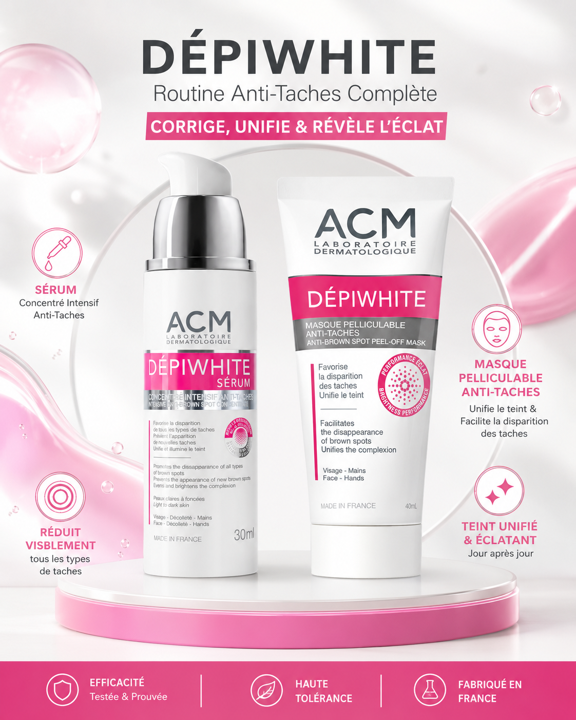 ACM Depiwhite Pack Sérum concentré 30 ml + Masque pelliculable ACM Depiwhite Pack Sérum concentré 30 ml + Masque pelliculable