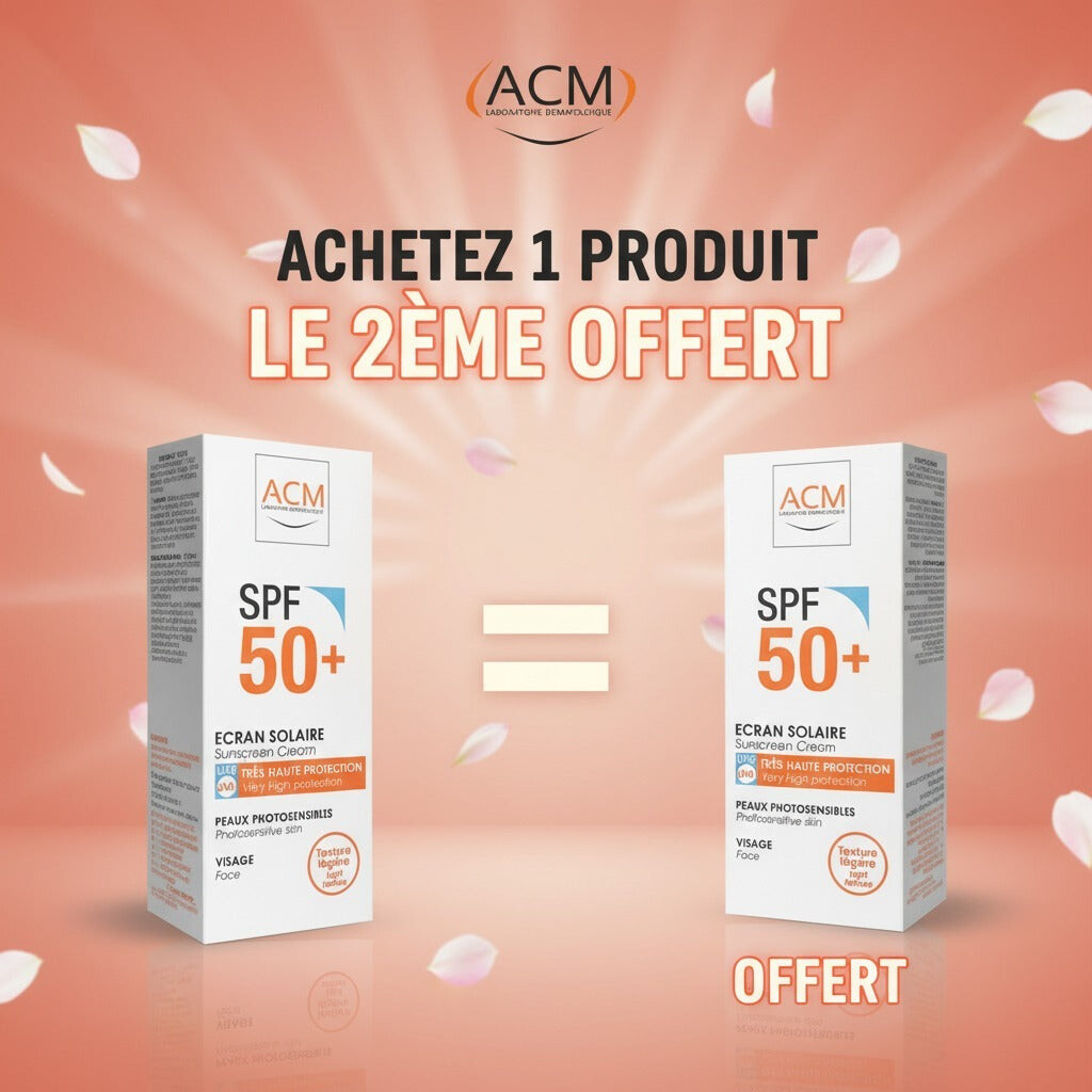 ACM Écran solaire SPF50+ 40 ml + Écran solaire offert ACM Écran solaire SPF50+ 40 ml + Écran solaire offert