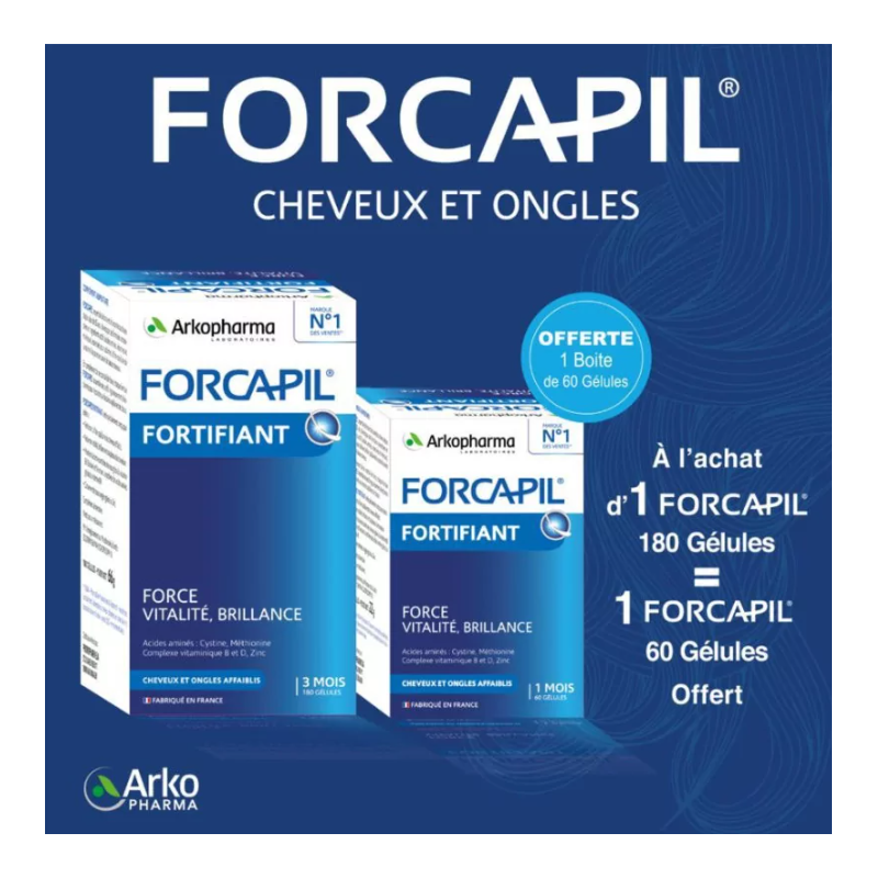Arkopharma Forcapil Pack Cheveux et ongles 180 + 60 gélules Arkopharma Forcapil Pack Cheveux et ongles 180 + 60 gélules