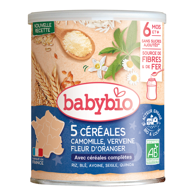 Babybio 5 Céréales Verveine Fleur d'oranger Camomille 220 g dès 6 mois