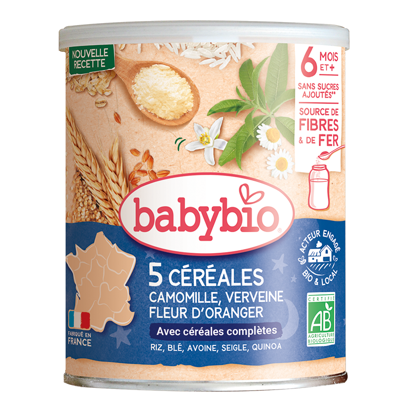 Babybio 5 Céréales Verveine Fleur d'oranger Camomille 220 g dès 6 mois