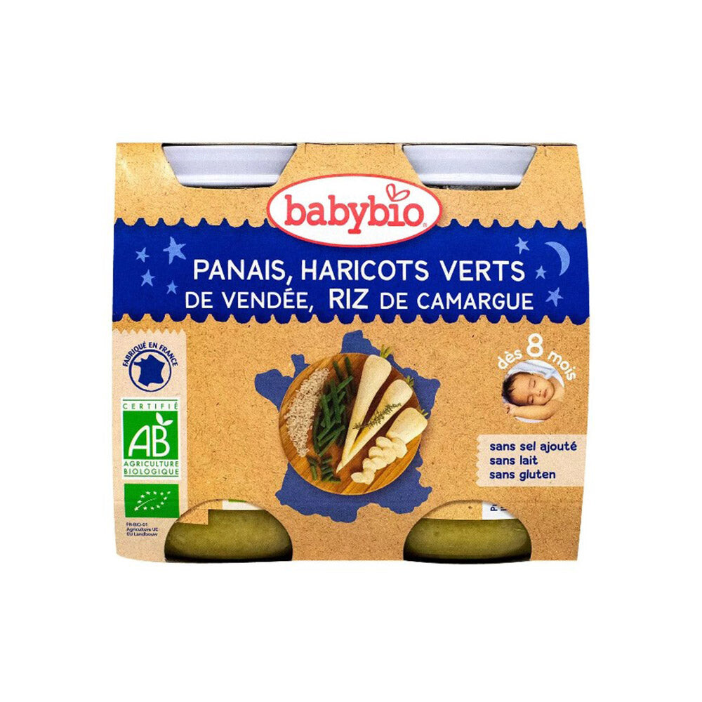 Babybio Bol Bonne Nuit Panais Haricots verts Riz 2 x 200 g dès 8 mois