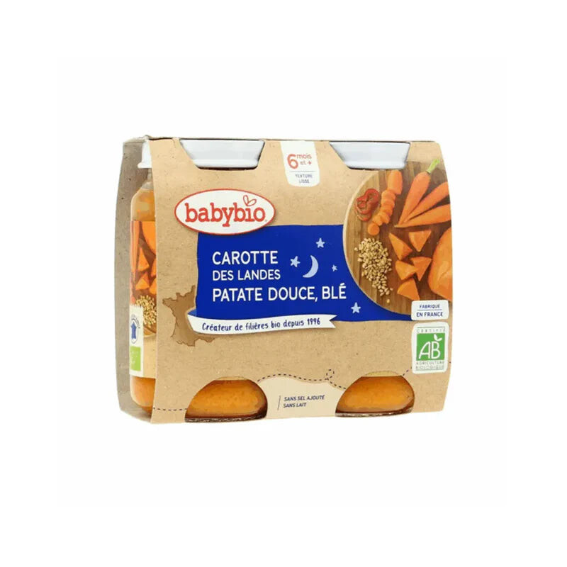 Babybio Bonne Nuit Carotte Patate douce Blé 2 x 200 g dès 6 mois