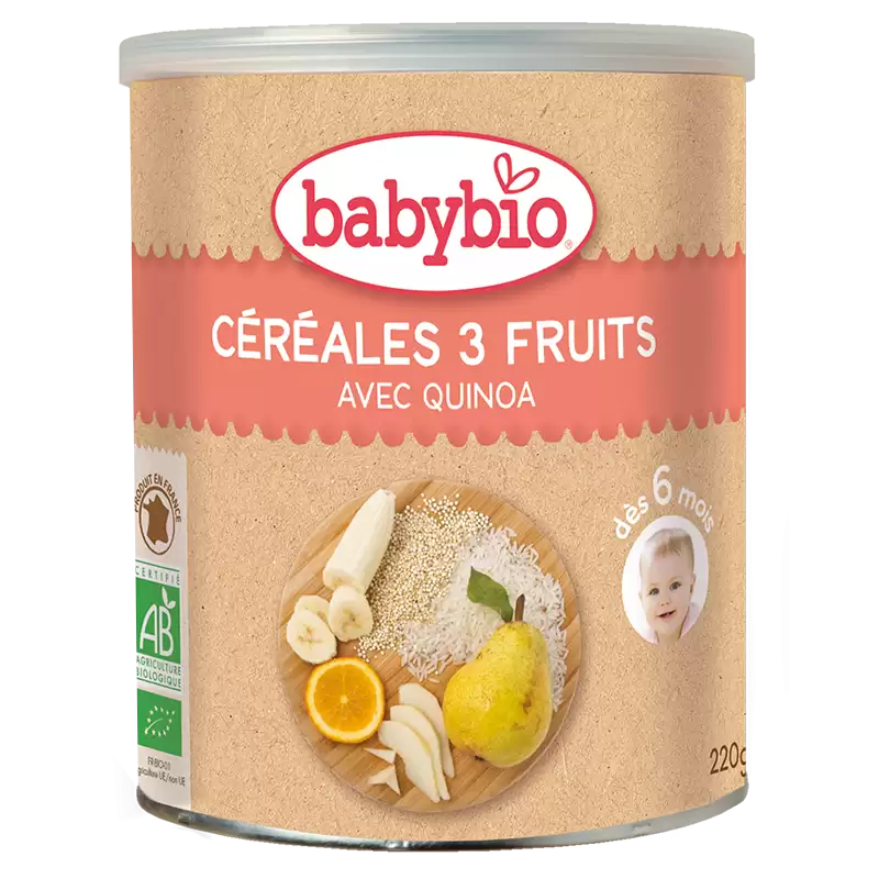 Babybio Céréales 3 Fruits 220 g dès 6 mois Babybio Céréales 3 Fruits 220 g dès 6 mois