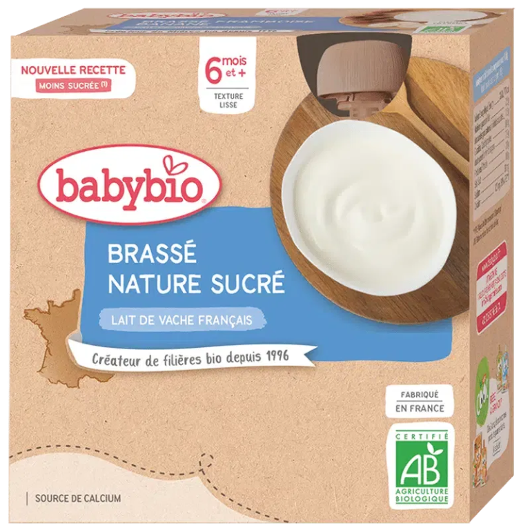 Babybio Gourde Brassé lait de vache nature 4 x 85 g dès 6 mois