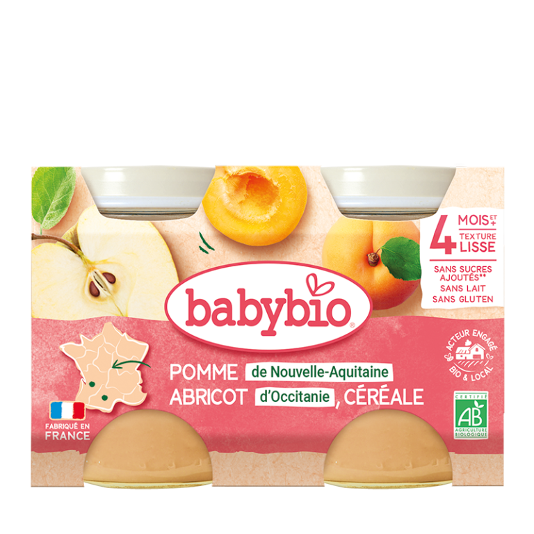 Babybio Petit pot Pomme Abricot Céréales 2 x 130 g dès 6 mois