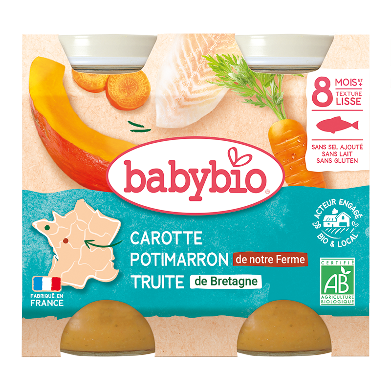 Babybio Pot Carotte potimarron truite dès 8 mois 2 x 200 g Babybio Pot Carotte potimarron truite dès 8 mois 2 x 200 g