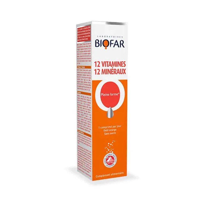 Biofar 12 Vitamines 12 Minéraux Goût orange 20 comprimés effervescents