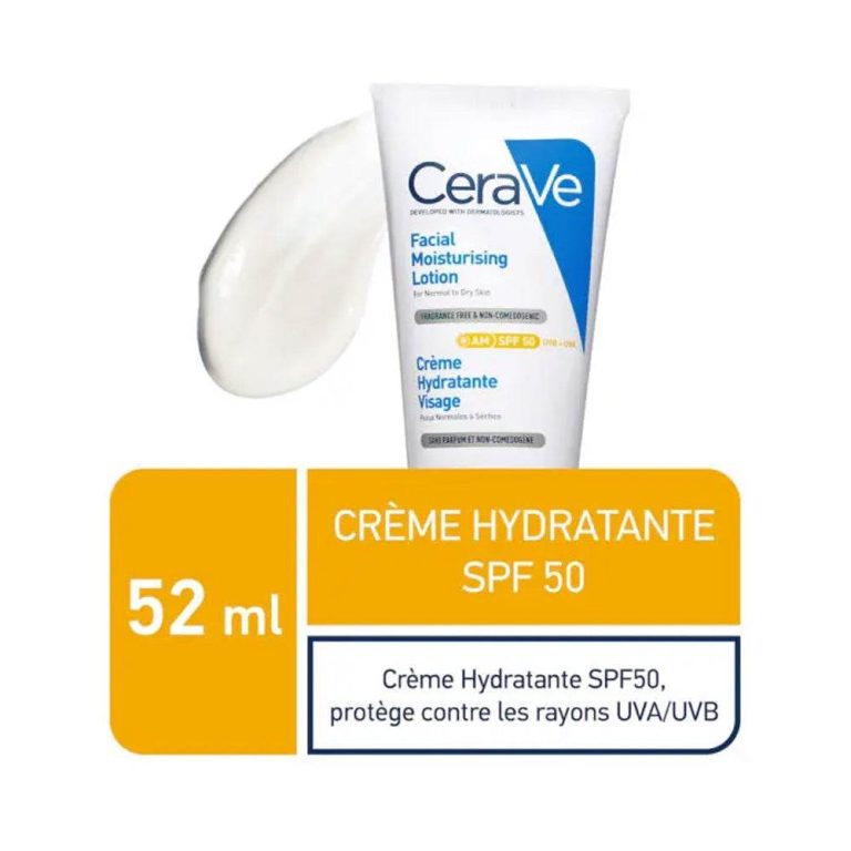 CeraVe Crème hydratante visage SPF50 Hydratation 24h 52 ml