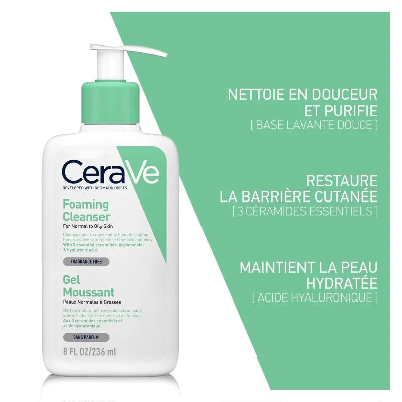 CeraVe Gel moussant nettoyant peau normale à grasse 236 ml CeraVe Gel moussant nettoyant peau normale à grasse 236 ml