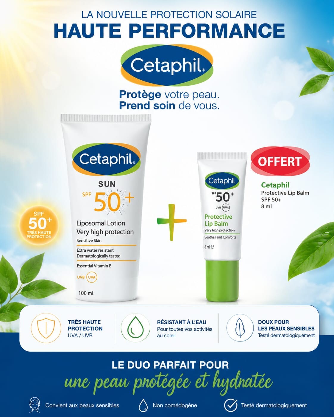 Cetaphil Pack solaire Sun Lotion SPF50+ 100 ml + Baume lèvres 8 ml Cetaphil Pack solaire Sun Lotion SPF50+ 100 ml + Baume lèvres 8 ml