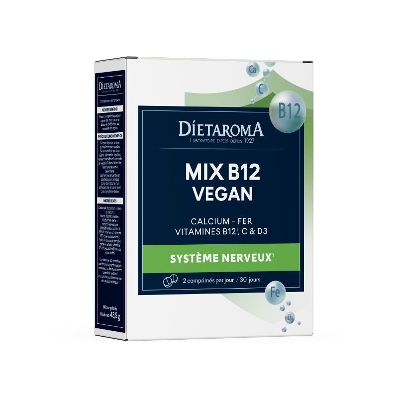 Dietaroma Mix B12 Fer D3 Calcium Vitamine C 60 comprimés Dietaroma Mix B12 Fer D3 Calcium Vitamine C 60 comprimés