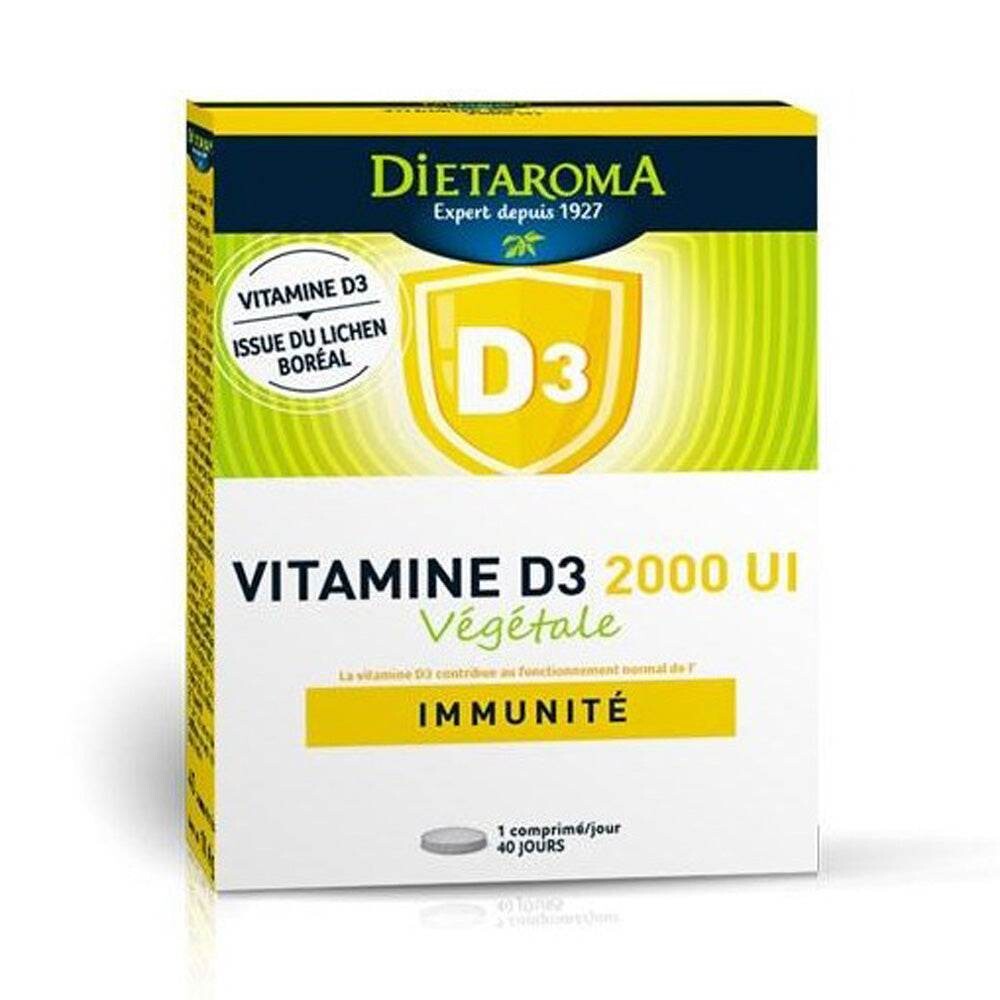 Dietaroma Vitamine D3 2000 UI végétale 40 comprimés Dietaroma Vitamine D3 2000 UI végétale 40 comprimés