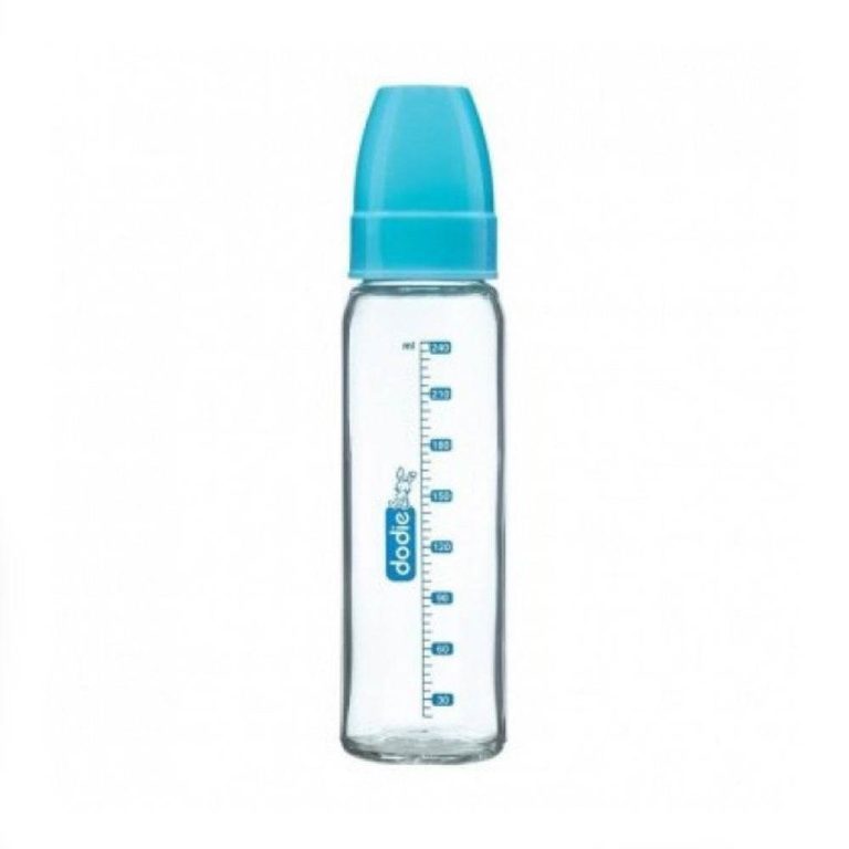 Dodie Biberon en verre bleu col étroit 240 ml
