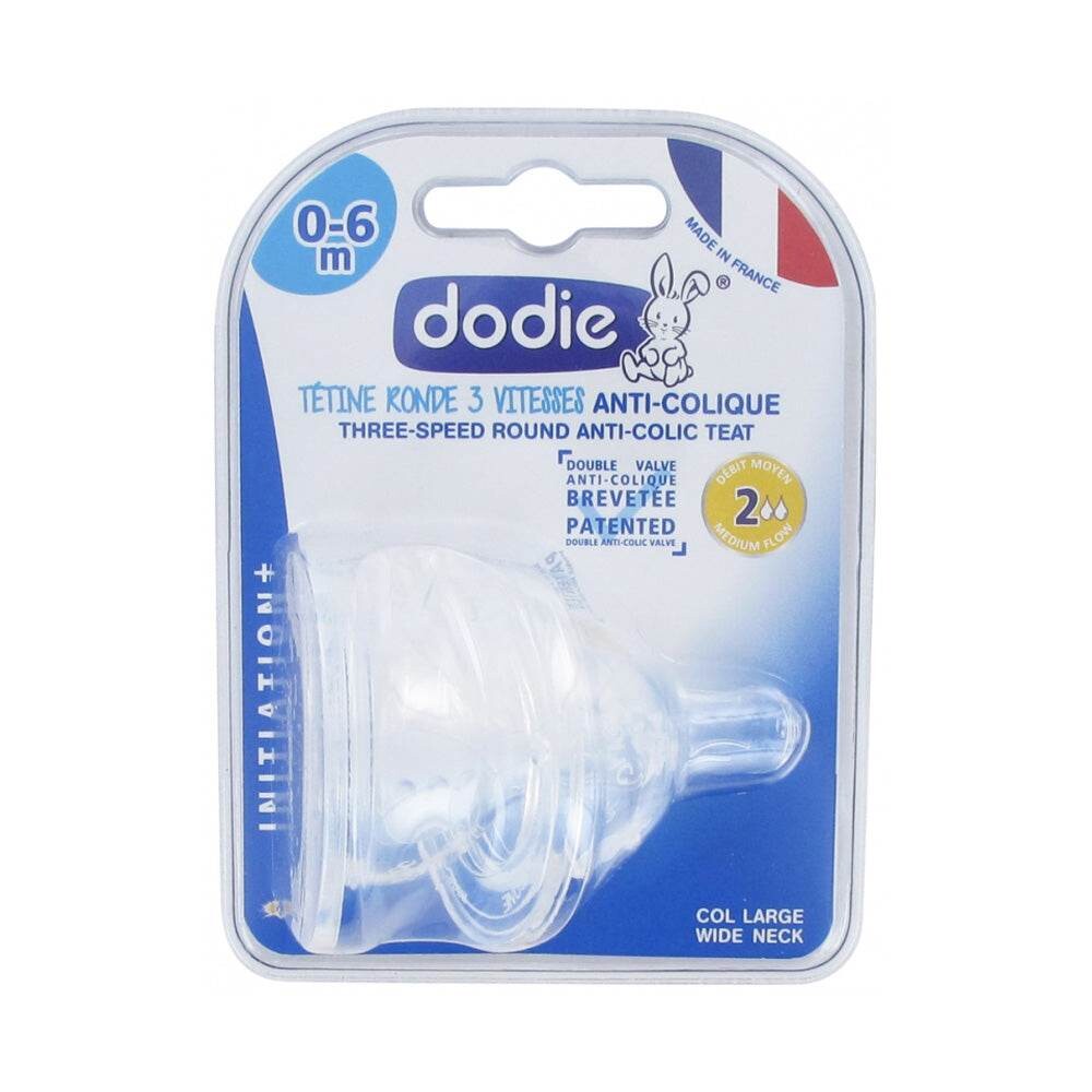 Dodie Initiation+ 2 tétines rondes 3 vitesses débit moyen 0-6 mois Dodie Initiation+ 2 tétines rondes 3 vitesses débit moyen 0-6 mois