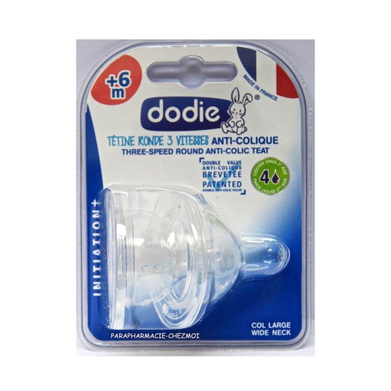 Dodie Initiation+ 2 tétines rondes 3 vitesses débit spécial liquide épais +6 mois