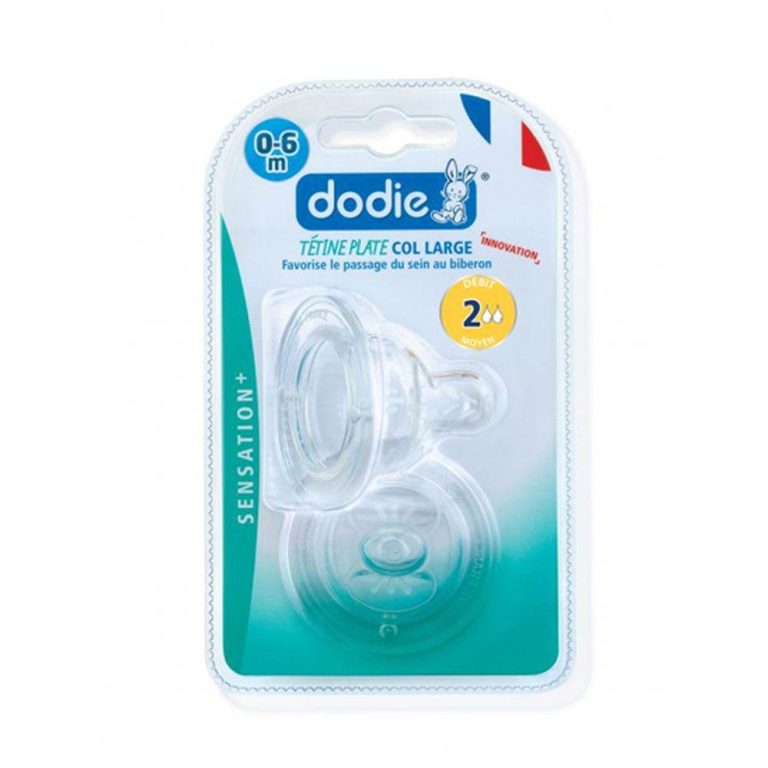 Dodie Sensation+ 2 tétines plates col large débit 2 0-6 mois