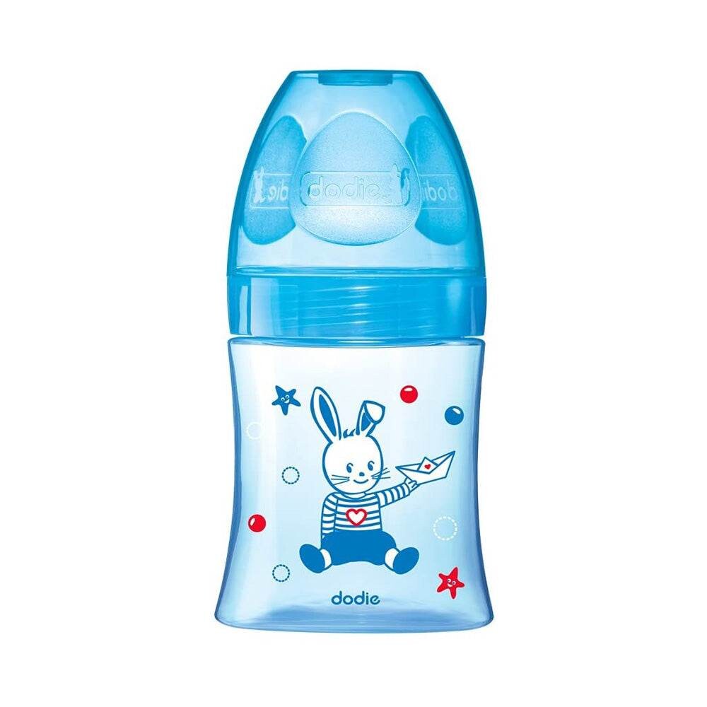 Dodie Sensation+ Biberon anti-colique Ourson bleu tétine plate 0-6 mois 150 ml Dodie Sensation+ Biberon anti-colique Ourson bleu tétine plate 0-6 mois 150 ml
