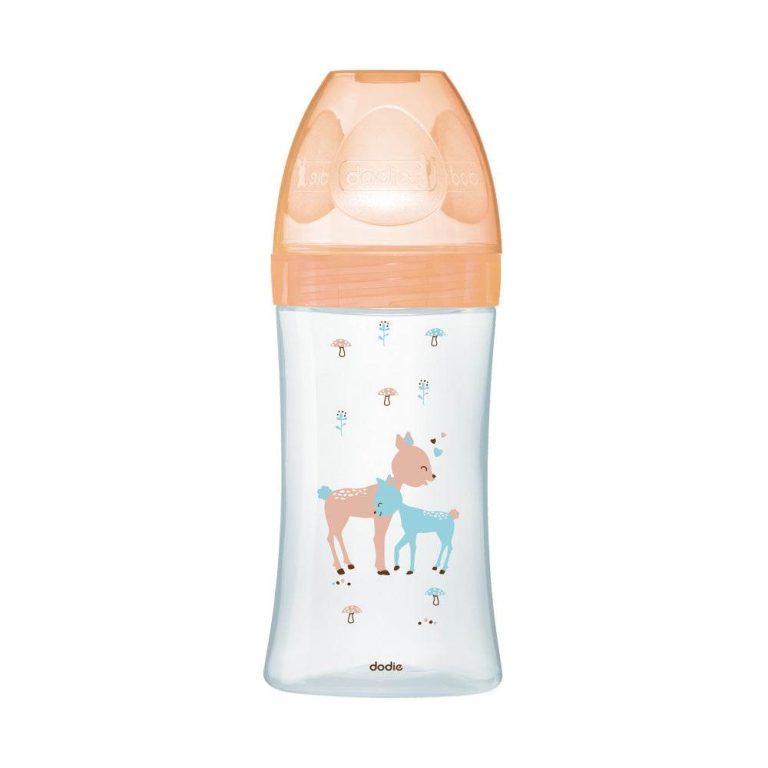 Dodie Sensation+ Biberon verre anti-colique tétine plate débit lent Biche 0-6 mois 270 ml
