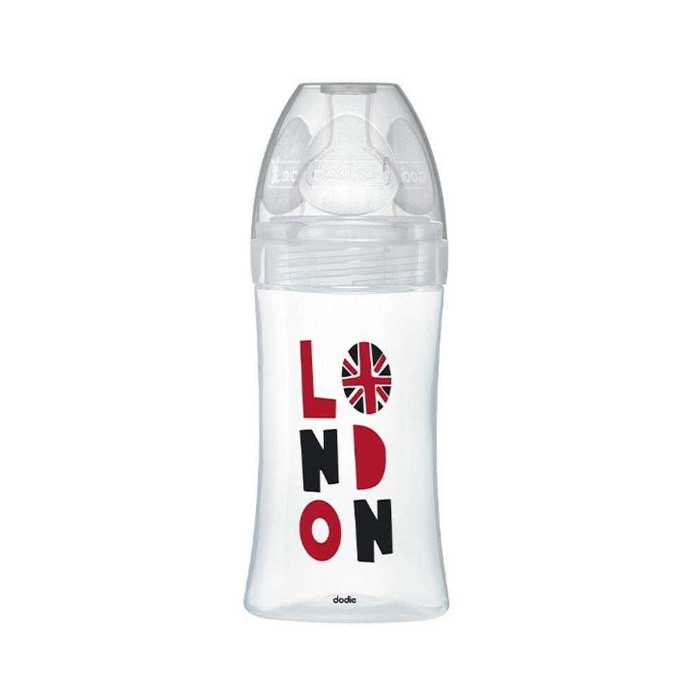 Dodie Sensation+ Biberon verre anti-colique tétine plate débit lent London +0 mois 270 ml