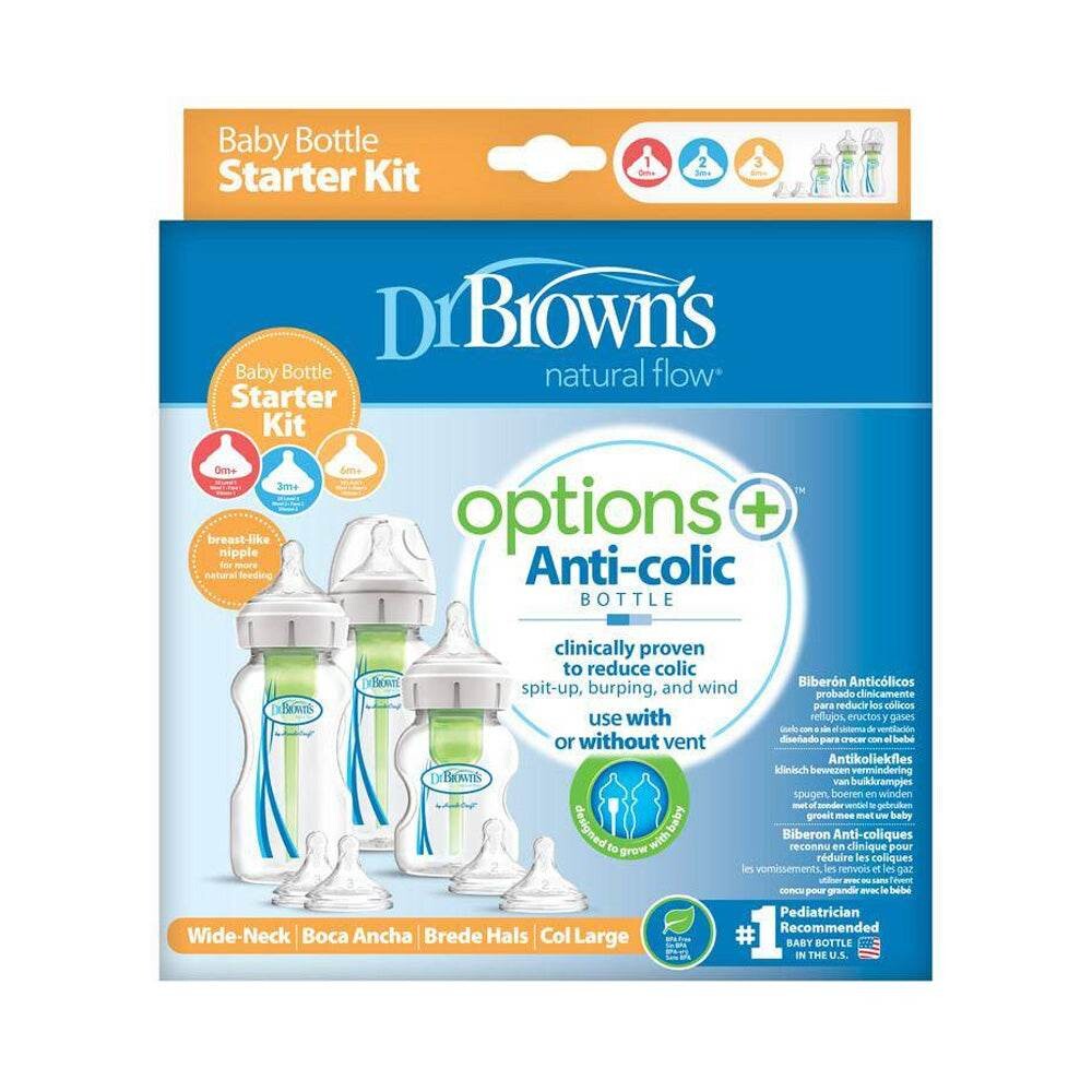 Dr. Brown's Options+ Kit de démarrage biberons anti-colique col large Dr. Brown's Options+ Kit de démarrage biberons anti-colique col large