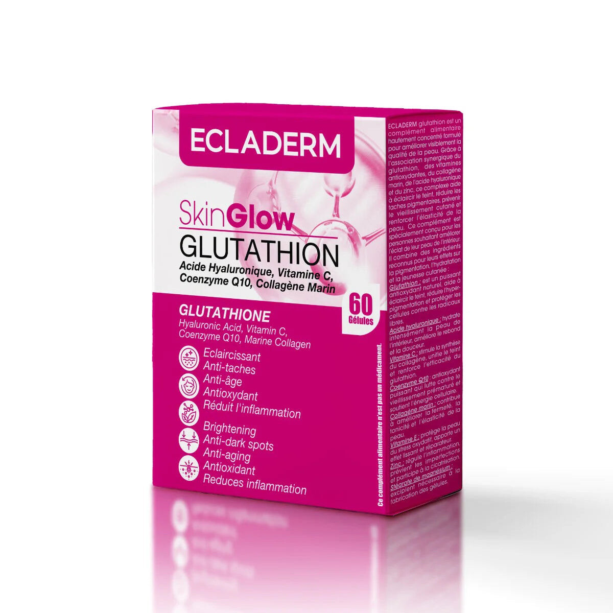 Ecladerm Skin Glow Glutathion 500 mg 60 gélules Ecladerm Skin Glow Glutathion 500 mg 60 gélules