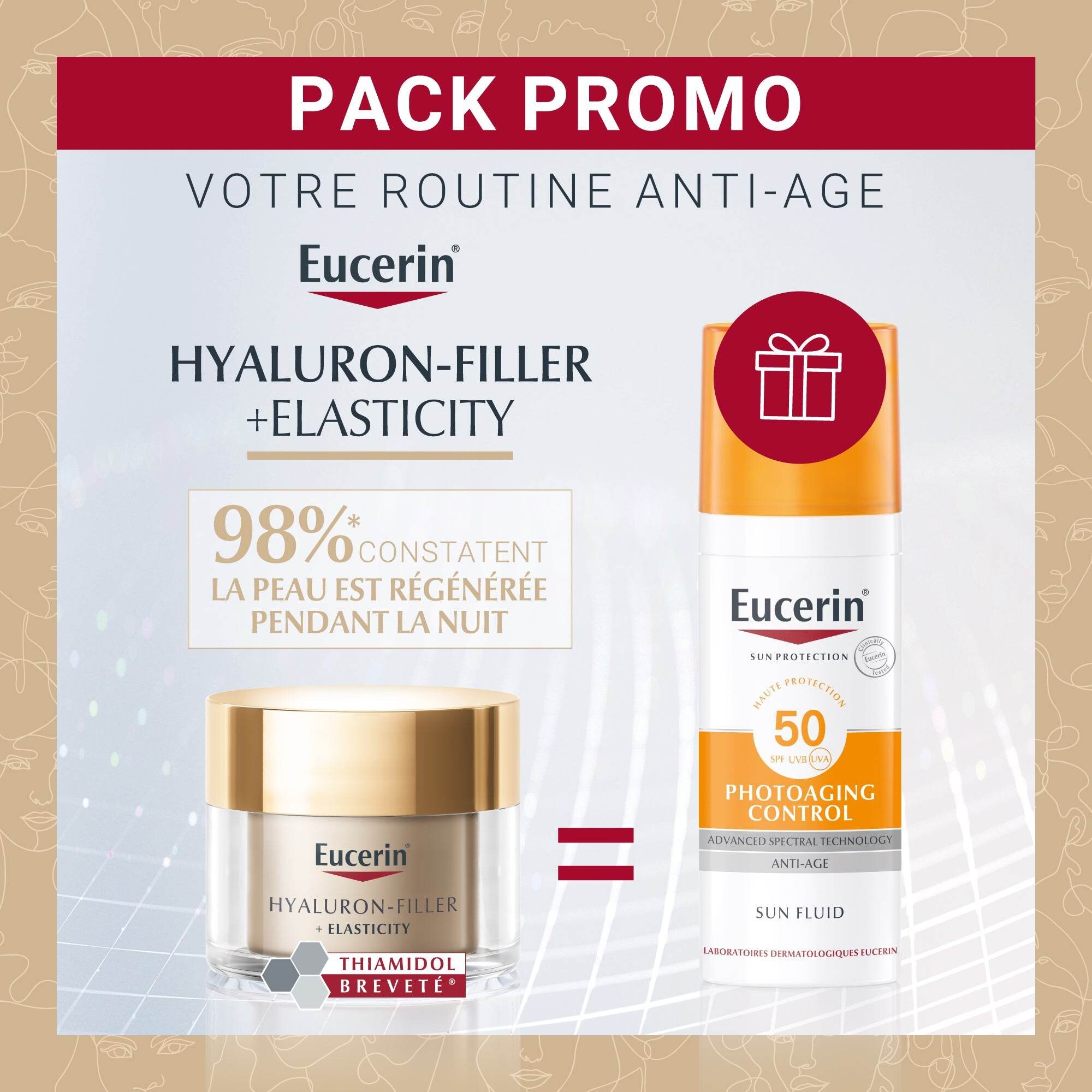 Eucerin Pack Hyaluron-Filler + Elasticity Nuit 50 ml + Sun Photoaging Control SPF50+ 50 ml Eucerin Pack Hyaluron-Filler + Elasticity Nuit 50 ml + Sun Photoaging Control SPF50+ 50 ml