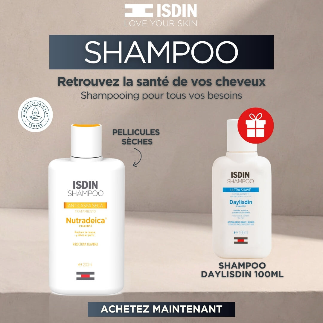 ISDIN Nutradeica Shampooing pellicules sèches 200 ml + Daylisdin 100 ml ISDIN Nutradeica Shampooing pellicules sèches 200 ml + Daylisdin 100 ml