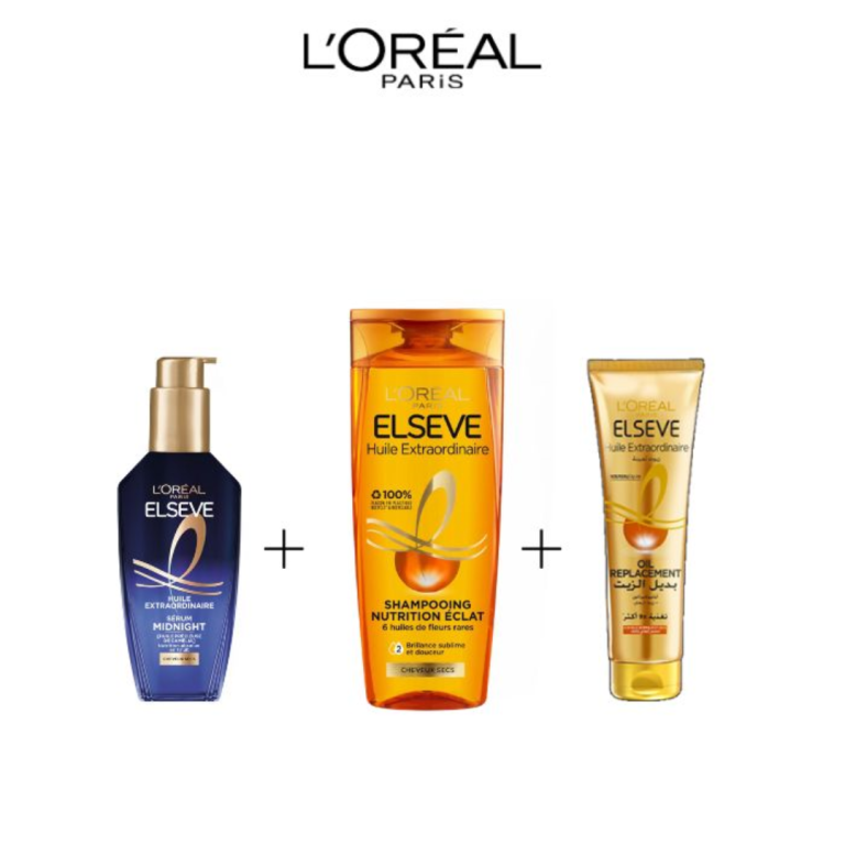 L'Oréal Paris Elseve Huile Extraordinaire Huile 100 ml + Shampooing 200 ml + Oil Replacement 125 ml