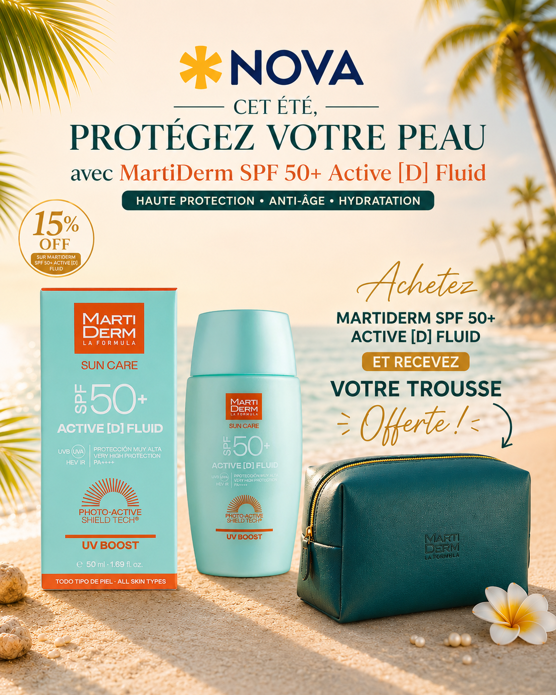 MartiDerm Sun Care Active D Fluid SPF50 50 ml + trousse MartiDerm Sun Care Active D Fluid SPF50 50 ml + trousse