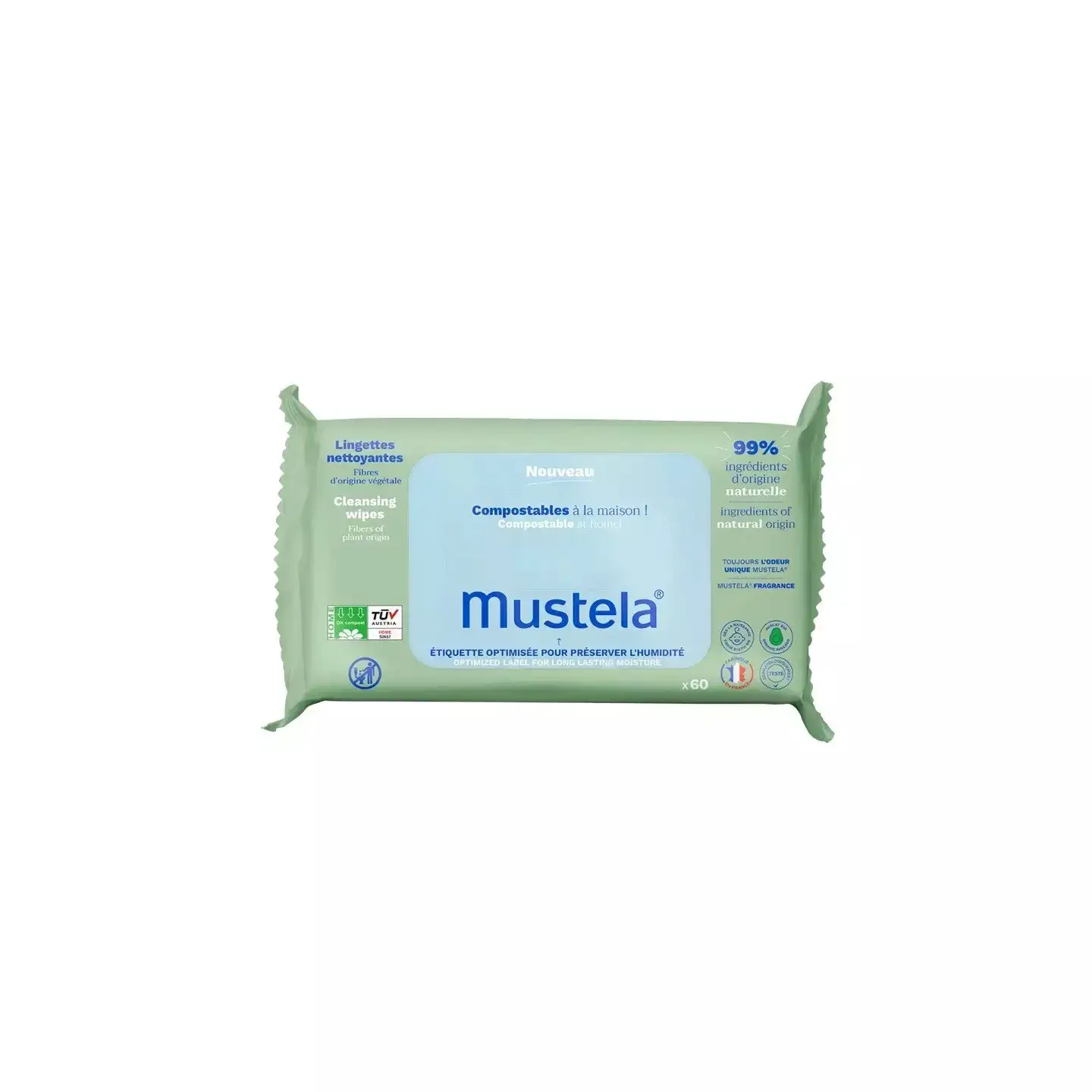 Mustela Lingettes nettoyantes compostables 60 lingettes Mustela Lingettes nettoyantes compostables 60 lingettes