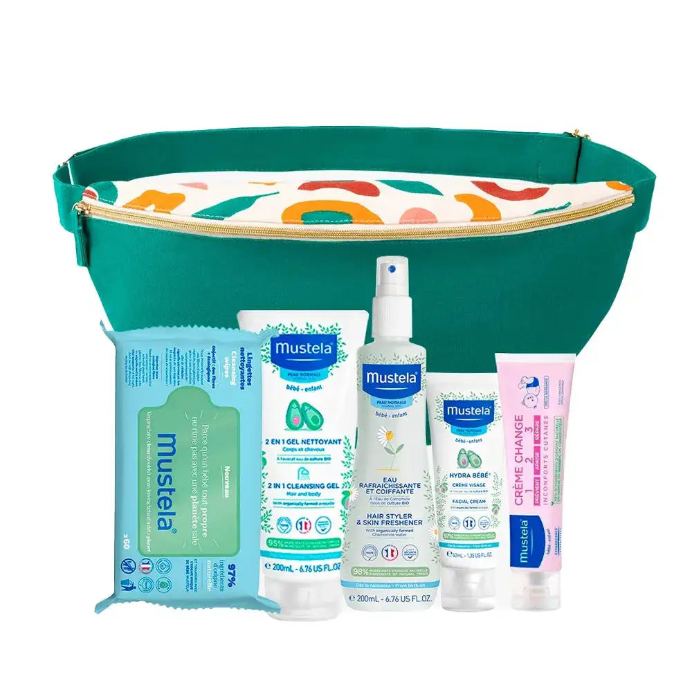 Mustela Pack Gel lavant, Eau rafraîchissante, Crème change, Hydra Bébé, Lingettes + Sac Mustela Pack Gel lavant, Eau rafraîchissante, Crème change, Hydra Bébé, Lingettes + Sac