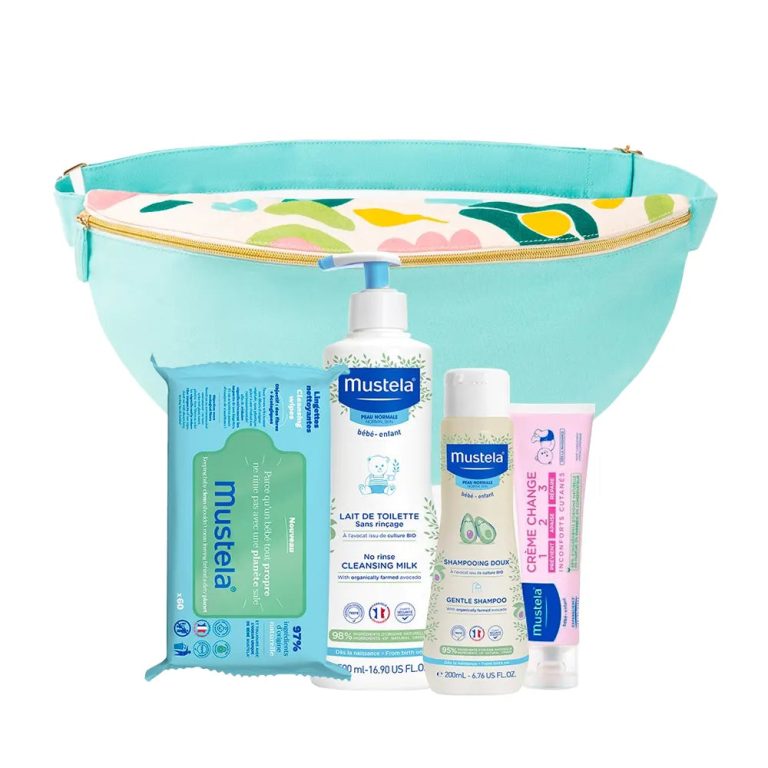 Mustela Pack Lait de toilette + Shampooing + Crème change + Lingettes + Sac banane