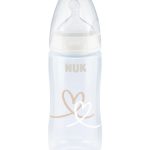 NUK Biberon PP tétine silicone 300 ml 0-6 mois Cœur beige