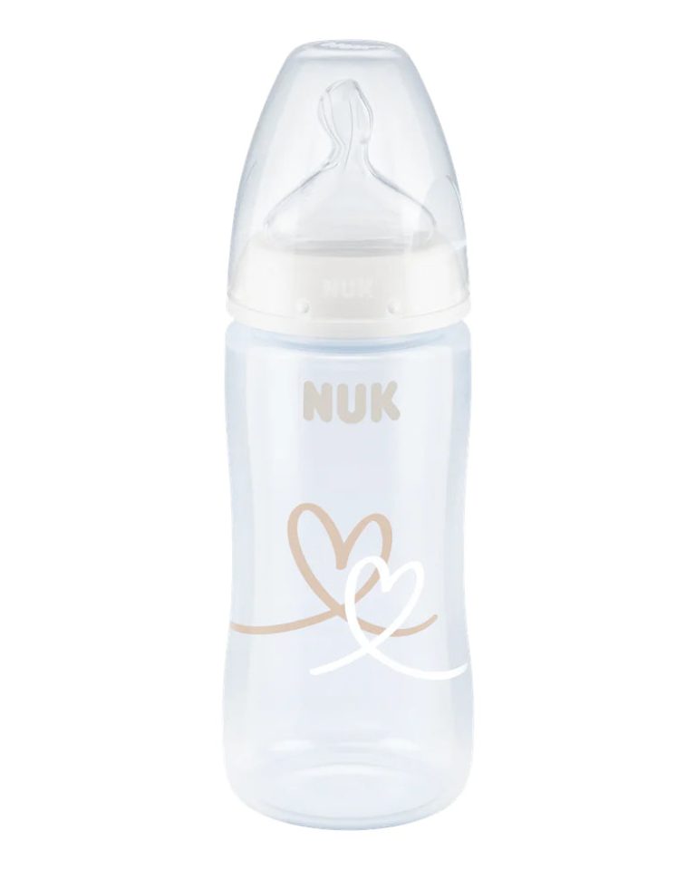 NUK Biberon PP tétine silicone 300 ml 0-6 mois Cœur beige