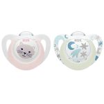 NUK Sucettes Star Night & Day 0-6 mois Étoiles & chat Lot de 2
