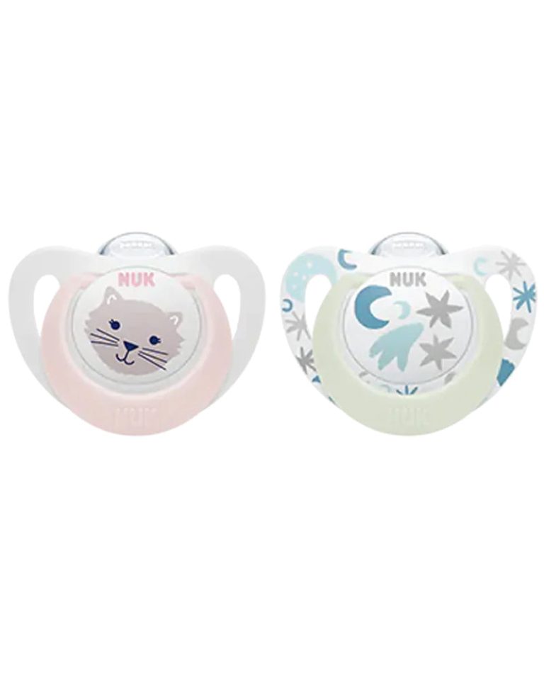 NUK Sucettes Star Night & Day 0-6 mois Étoiles & chat Lot de 2