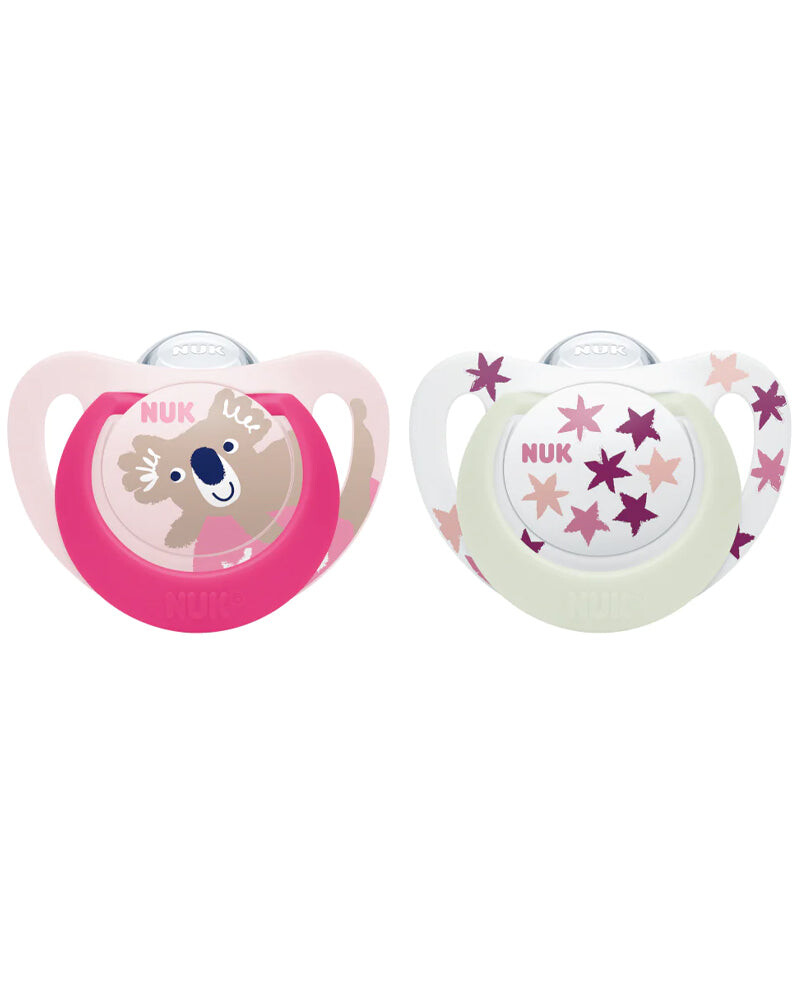 NUK Sucettes Star Night & Day 6-18 mois Rose Lot de 2 NUK Sucettes Star Night & Day 6-18 mois Rose Lot de 2