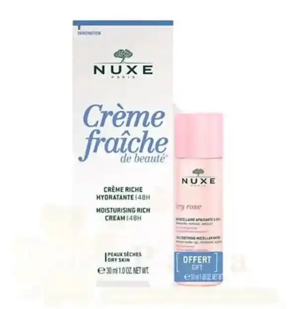 Nuxe Crème Fraîche de Beauté Crème riche hydratante + Very Rose Eau micellaire 50 ml