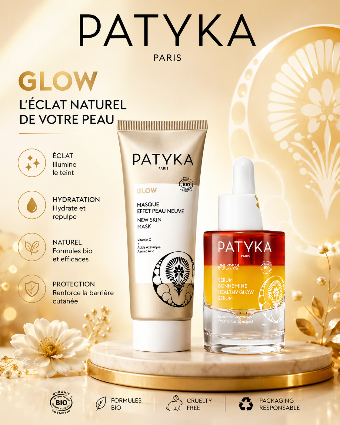 Patyka Coffret Glow Sérum Éclat 30 ml + Masque Effet Peau Neuve 50 ml Patyka Coffret Glow Sérum Éclat 30 ml + Masque Effet Peau Neuve 50 ml
