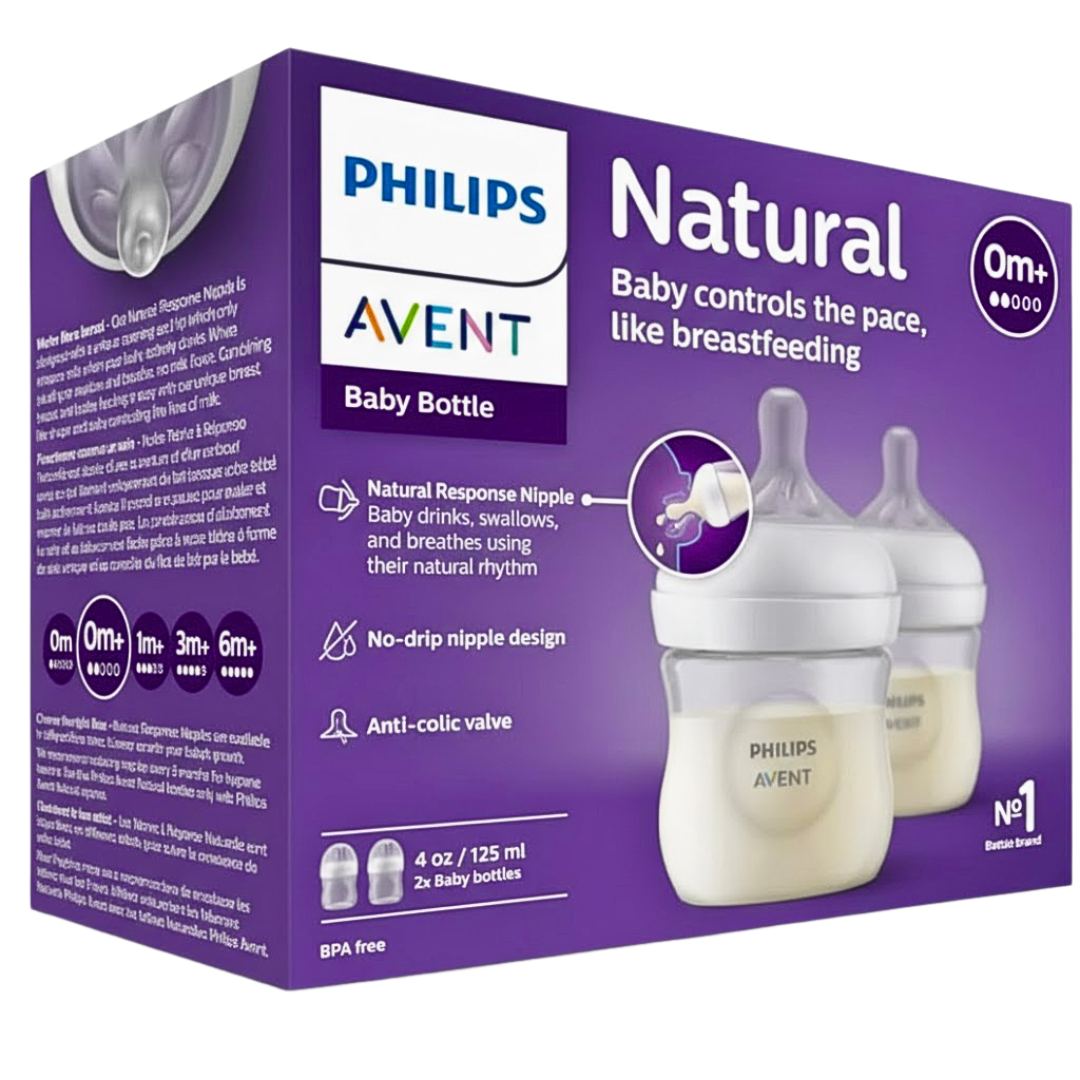 Philips Avent Natural Biberons débit nouveau-né 2 x 125 ml 0 mois+ SCY900/02 Philips Avent Natural Biberons débit nouveau-né 2 x 125 ml 0 mois+ SCY900/02