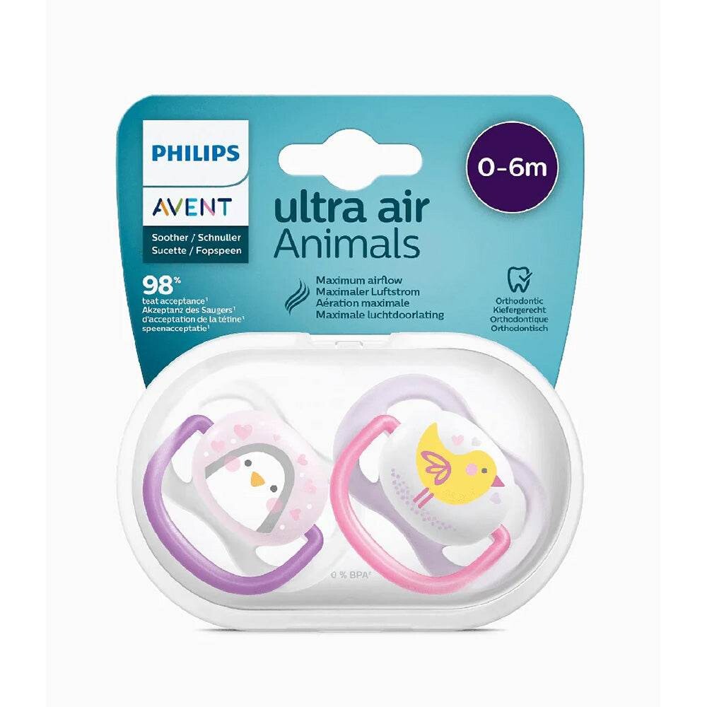 Philips Avent Ultra Air Sucettes 0-6 mois Fille Pingouin Oiseau SCF080/06 Philips Avent Ultra Air Sucettes 0-6 mois Fille Pingouin Oiseau SCF080/06
