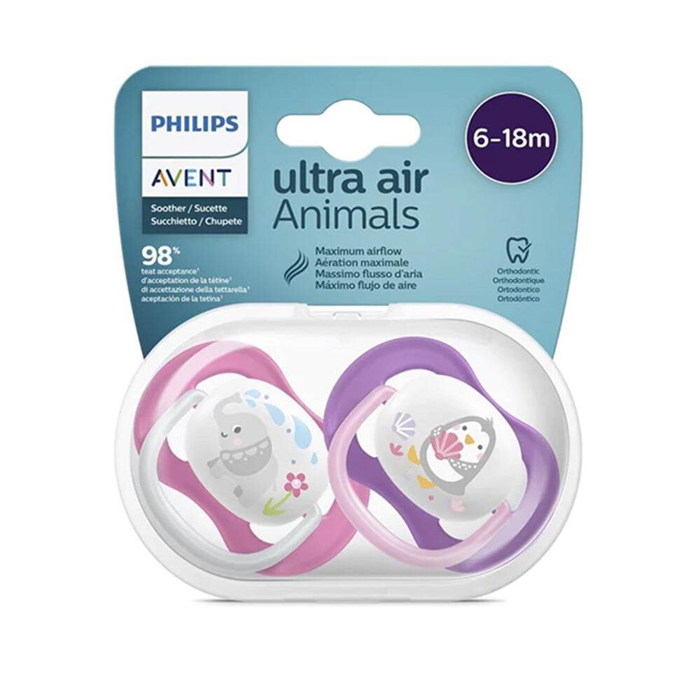 Philips Avent Ultra Air Sucettes 6-18 mois Fille Éléphant Pingouin SCF080/08 Philips Avent Ultra Air Sucettes 6-18 mois Fille Éléphant Pingouin SCF080/08