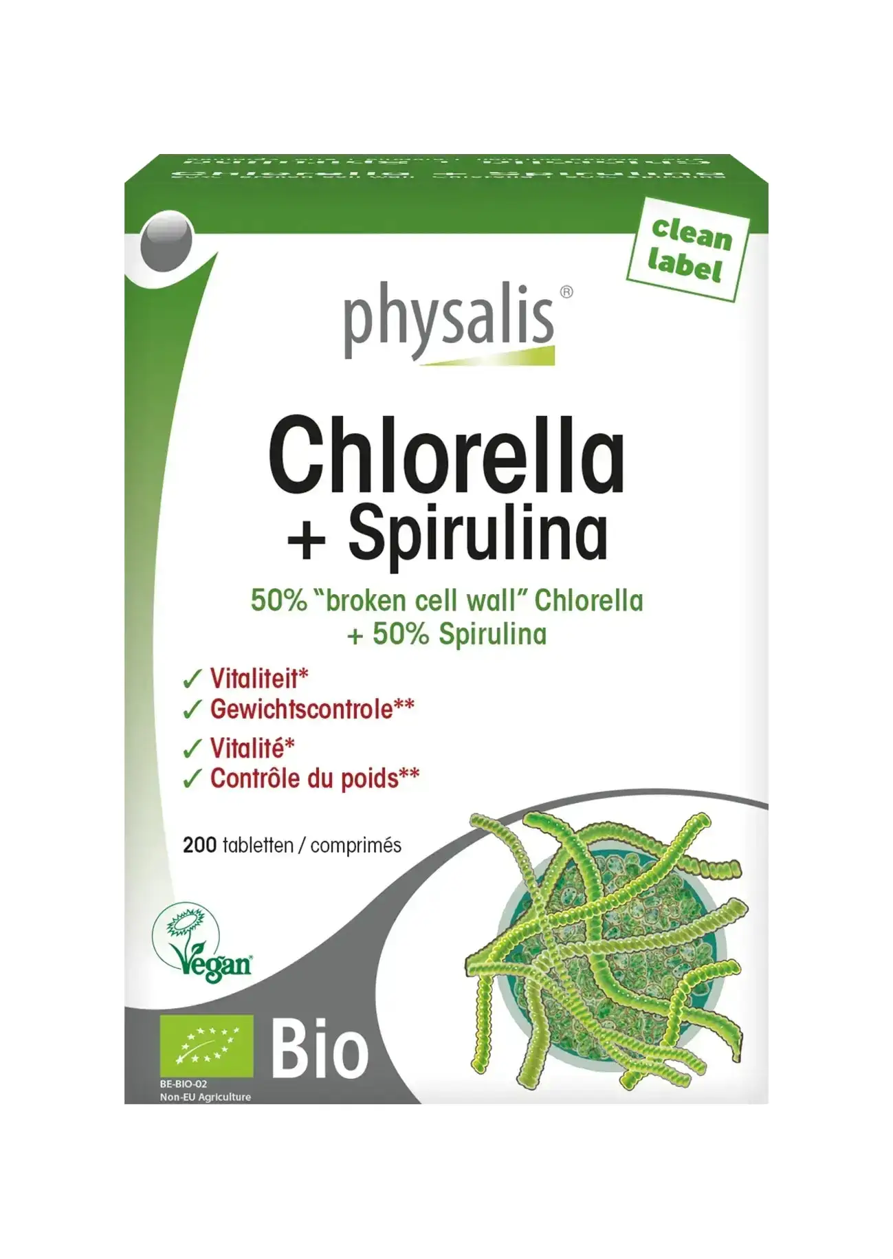 Physalis Chlorella + Spirulina Bio 200 comprimés Physalis Chlorella + Spirulina Bio 200 comprimés