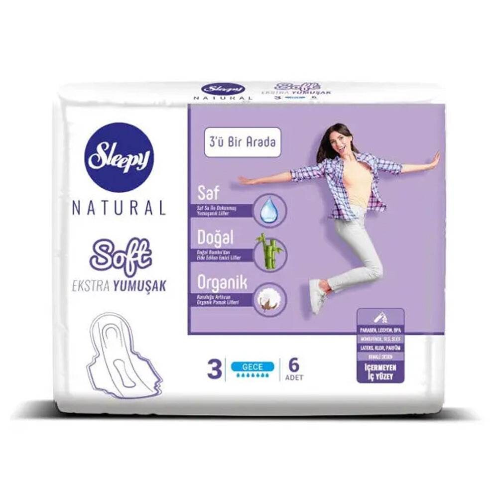 Sleepy Natural Extra Soft 3 in 1 Serviettes Night 6 pièces Sleepy Natural Extra Soft 3 in 1 Serviettes Night 6 pièces