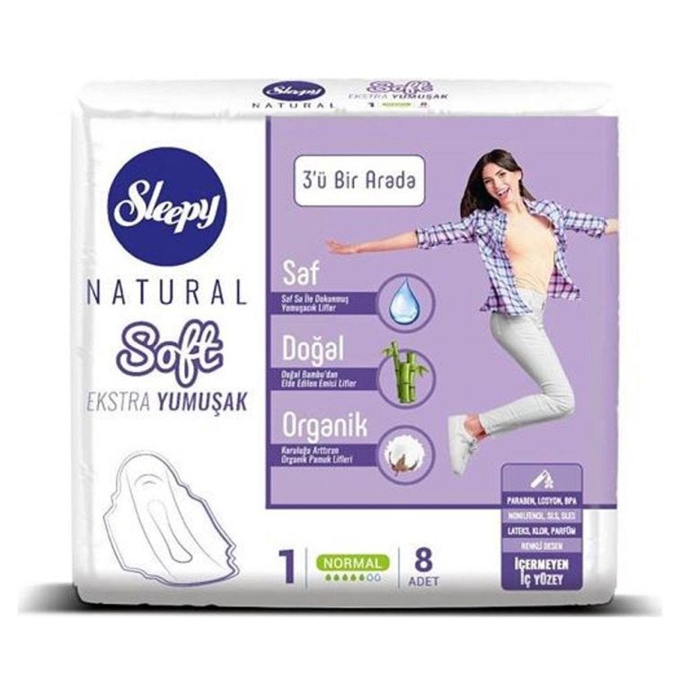 Sleepy Natural Extra Soft 3 in 1 Serviettes Normal 8 pièces
