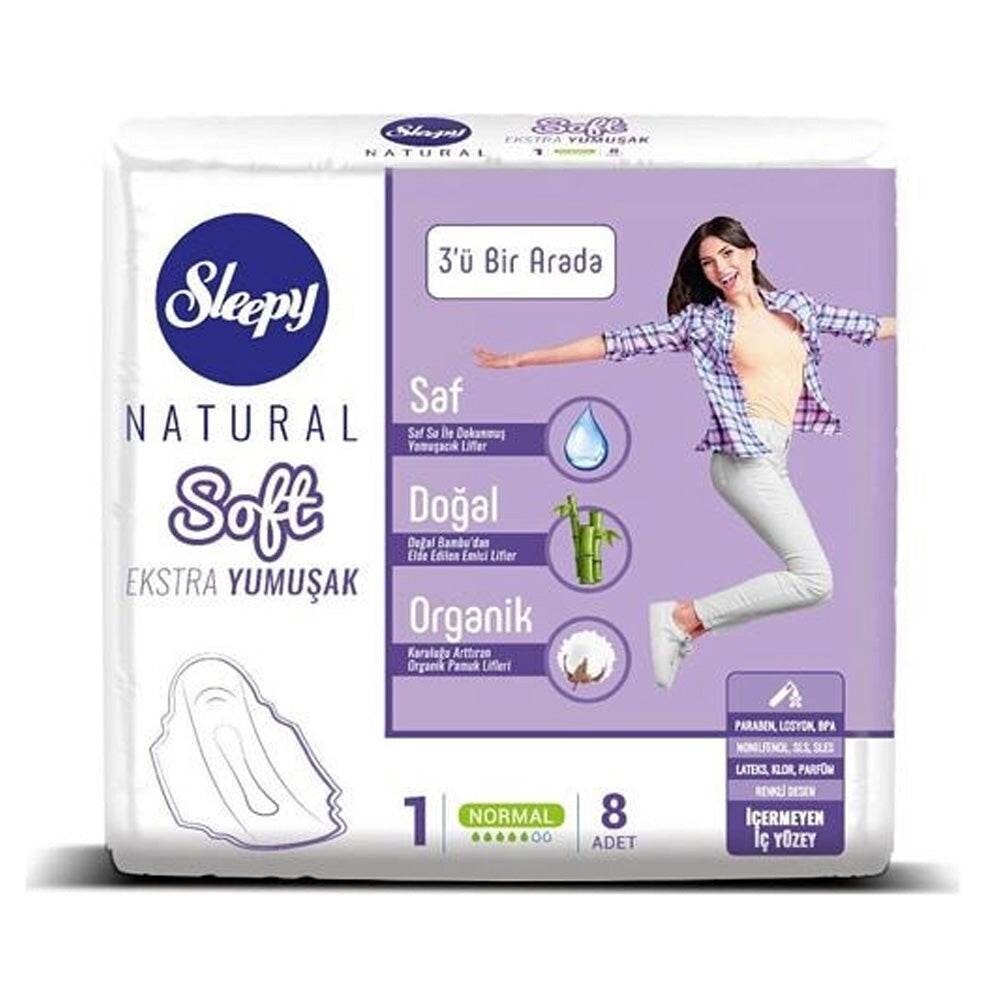 Sleepy Natural Extra Soft 3 in 1 Serviettes Normal 8 pièces Sleepy Natural Extra Soft 3 in 1 Serviettes Normal 8 pièces