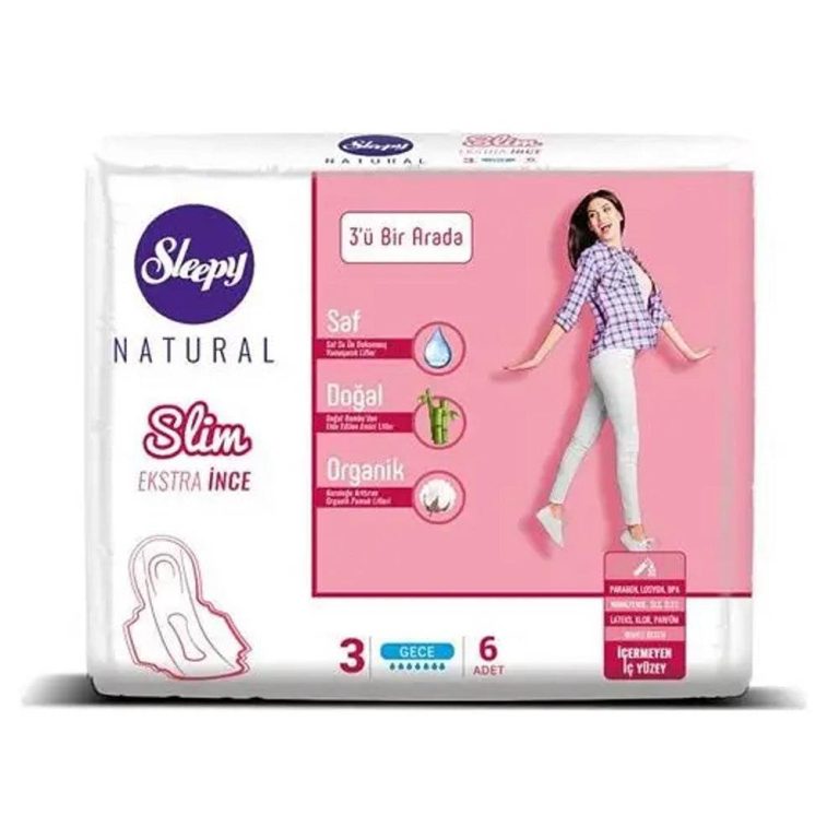 Sleepy Natural Slim Extra Thin 3 in 1 Serviettes Night 6 pièces