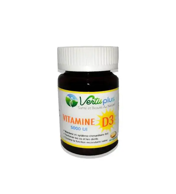 Vertu Plus Vitamine D3 Cholécalciférol 5000 UI 60 capsules